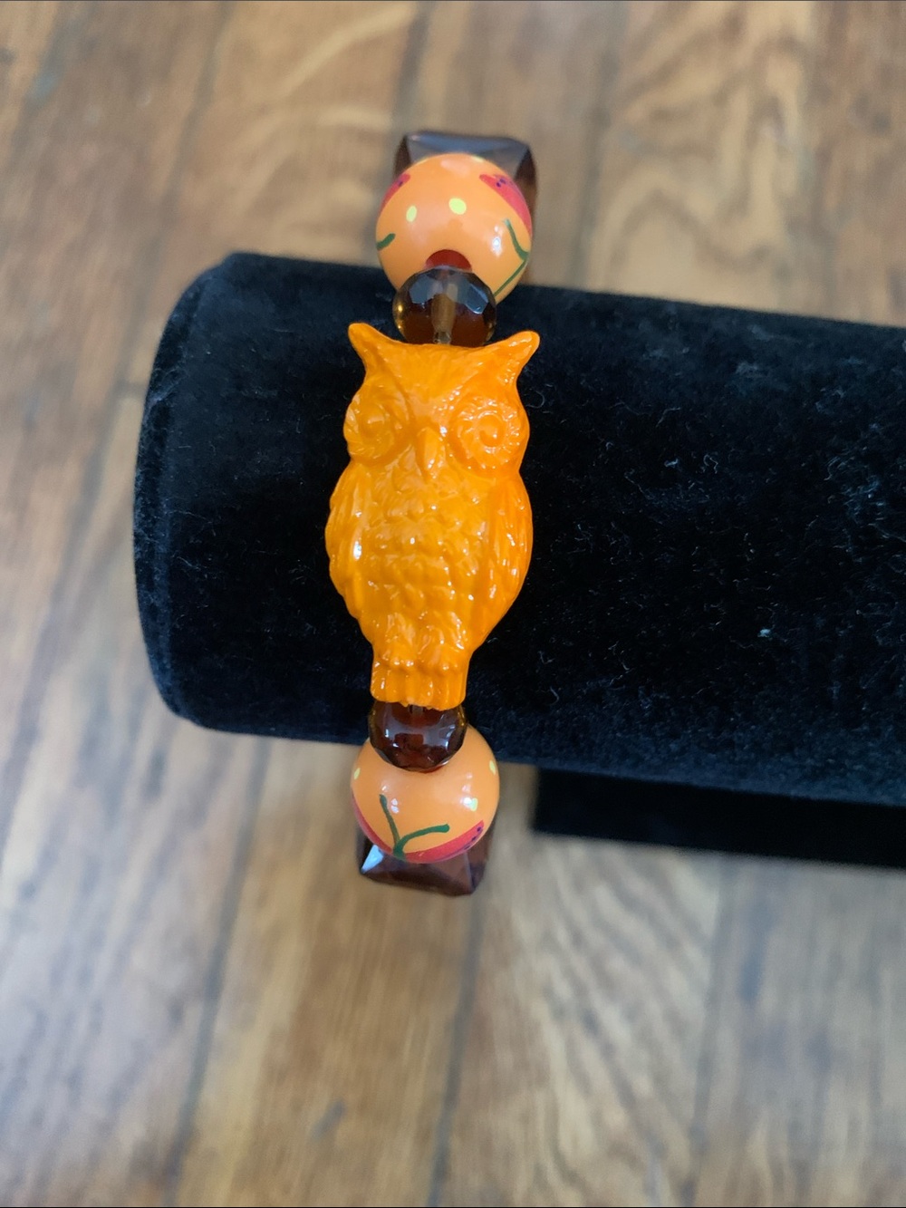 Orange Owl Beaded Stretch Bracelet